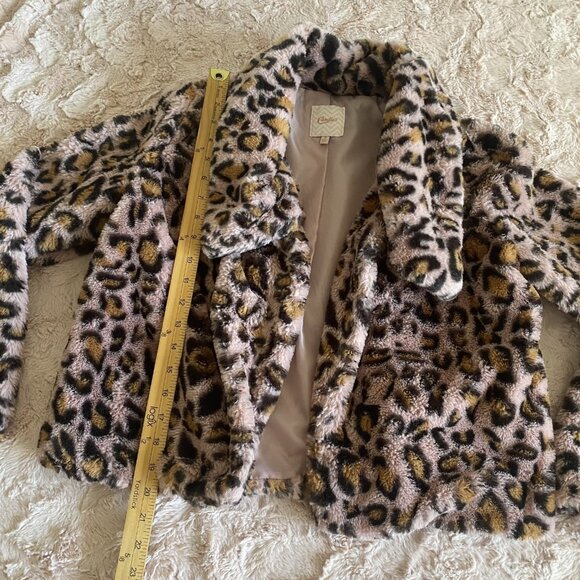 Candies Juniors Medium Pink Brown Faux Leopard Fur Jacket Coat Y2K - Picture 5 of 9